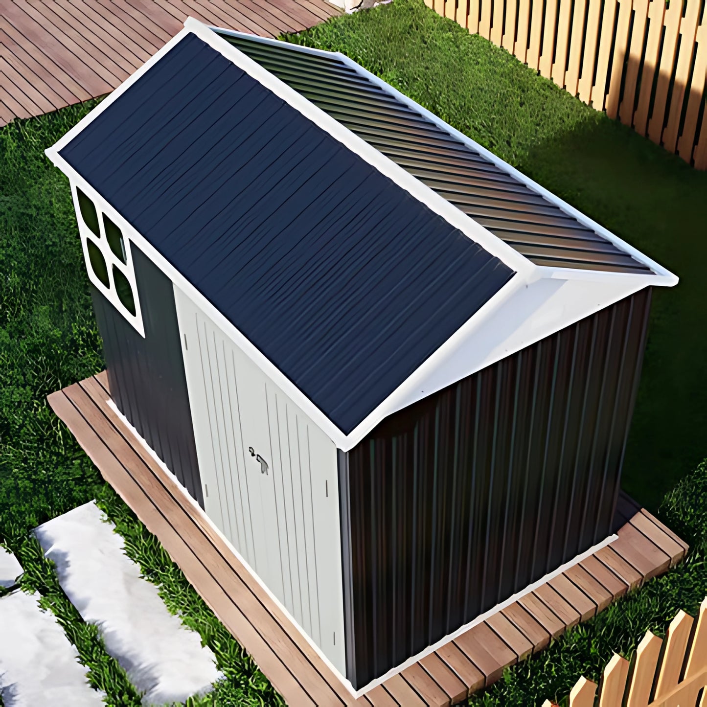 10 x 8 FT Storage Shed, Tool Shed Outdoor Storage with Window, Vents, and Stainless Steel Cores, for Lawnmowers/Bicycles/Pool Supplies, Grey (Metal)