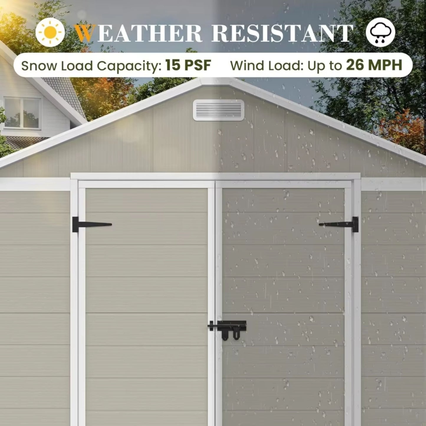 8 x 10 FT Resin Storage Shed with Floor, Tool Shed Outdoor Storage with Window, Vents, and Stainless Steel Cores, for Lawnmowers/Bicycles/Pool Supplies, Grey