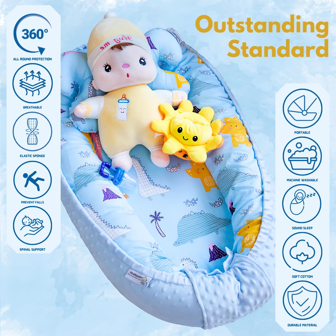 Nova Nook Baby Lounger with Toy| Sleeping Bed for Newborn| Baby Nest Sleeper| Ultra-Soft Baby Snuggle| Lounger for Co-Sleeping| Cotton Breathable Baby Nest | Newborn Lounger for 0-12 Months|