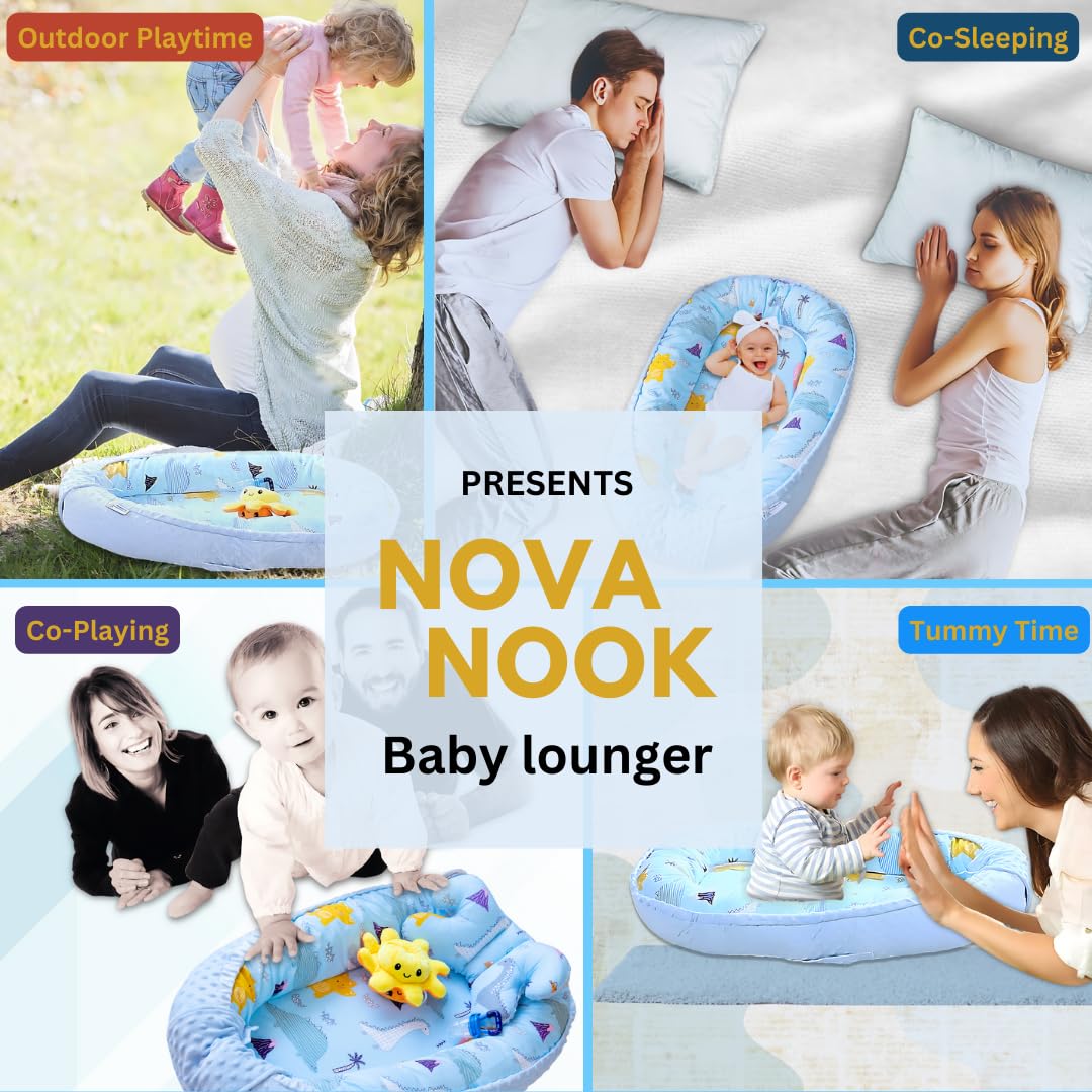 Nova Nook Baby Lounger with Toy| Sleeping Bed for Newborn| Baby Nest Sleeper| Ultra-Soft Baby Snuggle| Lounger for Co-Sleeping| Cotton Breathable Baby Nest | Newborn Lounger for 0-12 Months|