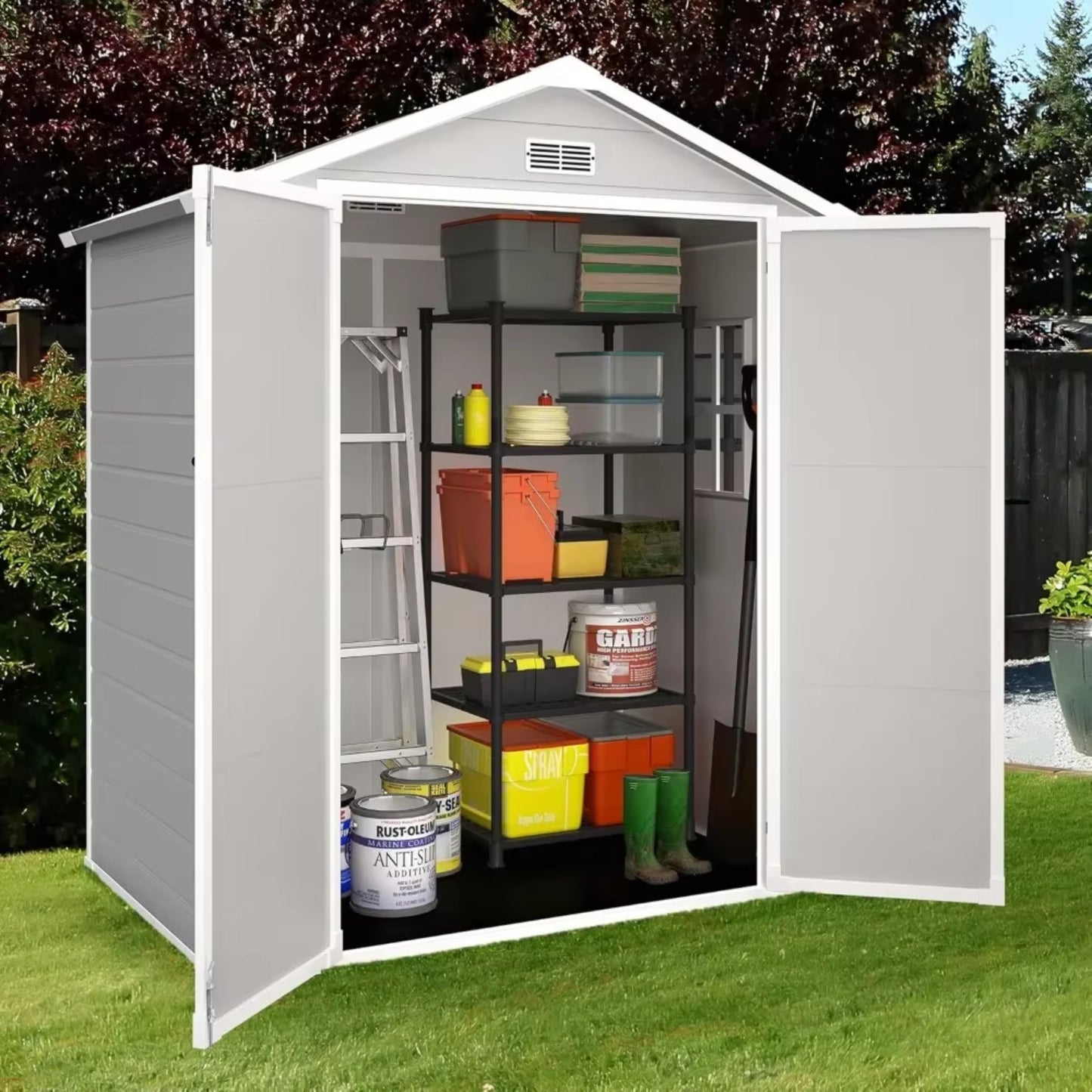 6x4 FT Plastic Outdoor Storage Shed, Resin Garden Tool Sheds & Outdoor Storage House with Single Lockable Door, Resin Shed for Patio Furniture, Backyard Garden Patio Lawn, Grey