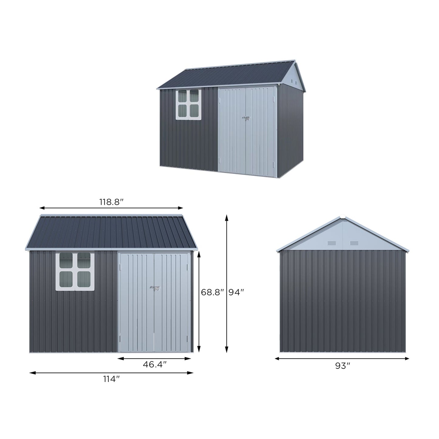 10 x 8 FT Storage Shed, Tool Shed Outdoor Storage with Window, Vents, and Stainless Steel Cores, for Lawnmowers/Bicycles/Pool Supplies, Grey (Metal)