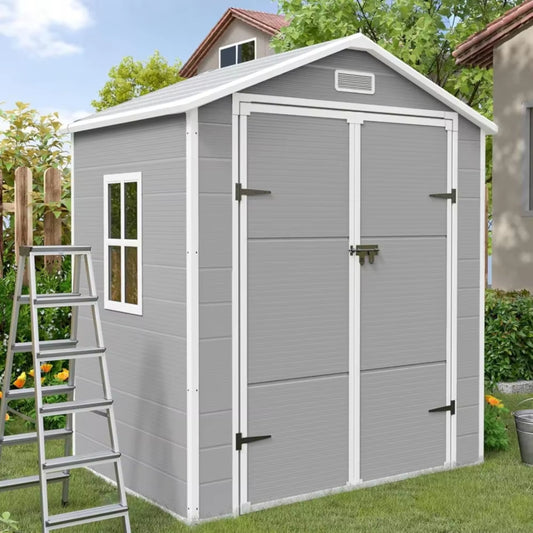 6x4 FT Plastic Outdoor Storage Shed, Resin Garden Tool Sheds & Outdoor Storage House with Single Lockable Door, Resin Shed for Patio Furniture, Backyard Garden Patio Lawn, Grey
