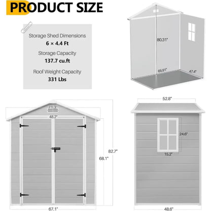 6x4 FT Plastic Outdoor Storage Shed, Resin Garden Tool Sheds & Outdoor Storage House with Single Lockable Door, Resin Shed for Patio Furniture, Backyard Garden Patio Lawn, Grey