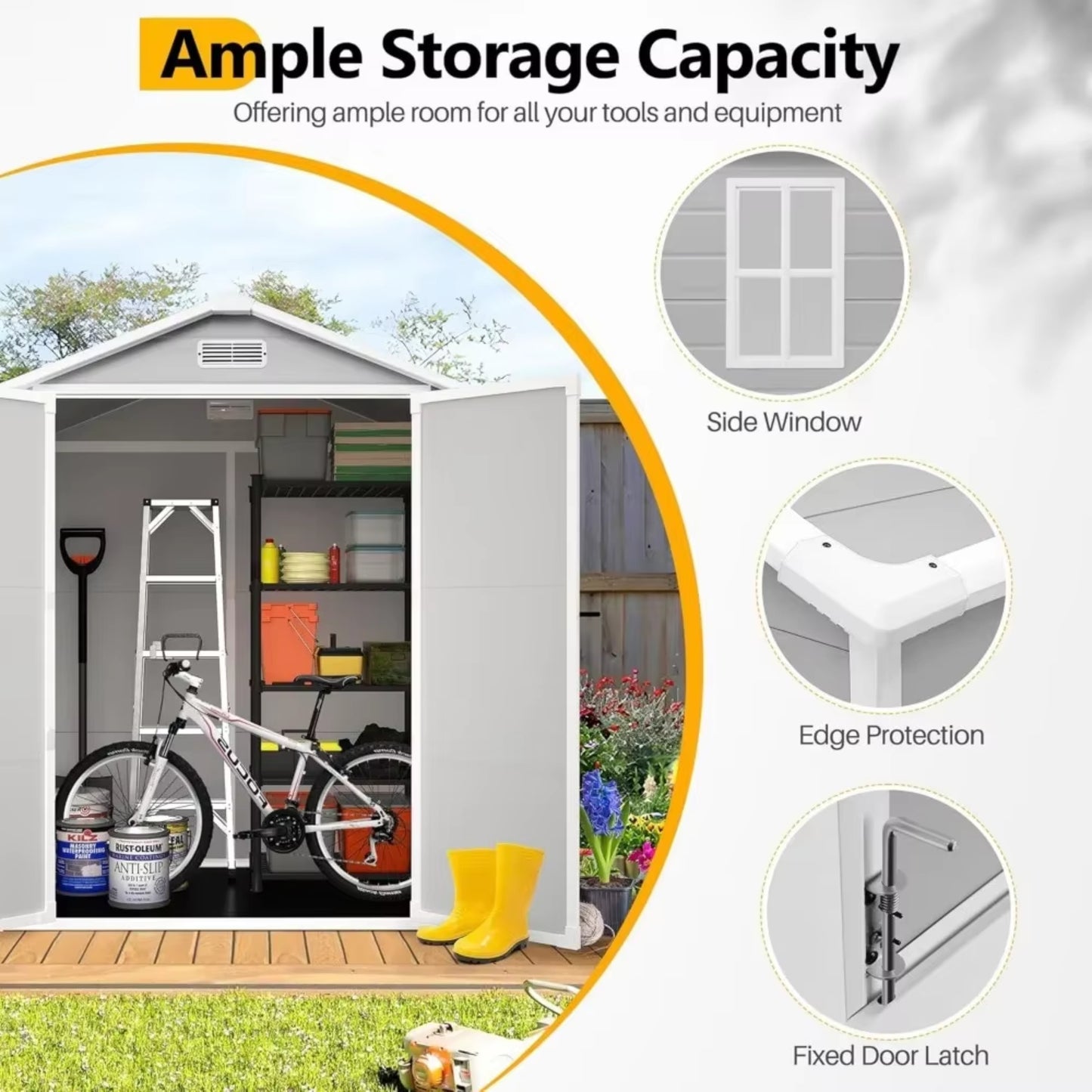 6x4 FT Plastic Outdoor Storage Shed, Resin Garden Tool Sheds & Outdoor Storage House with Single Lockable Door, Resin Shed for Patio Furniture, Backyard Garden Patio Lawn, Grey