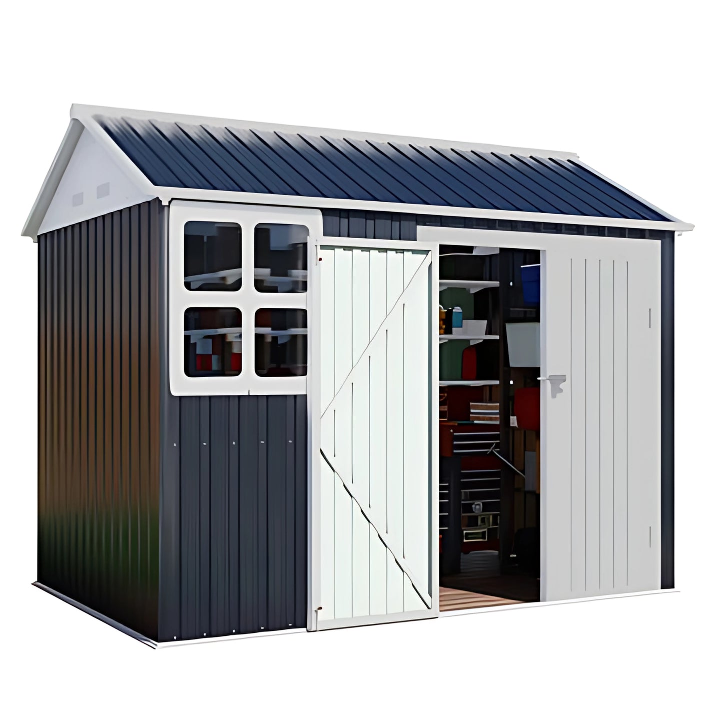10 x 8 FT Storage Shed, Tool Shed Outdoor Storage with Window, Vents, and Stainless Steel Cores, for Lawnmowers/Bicycles/Pool Supplies, Grey (Metal)