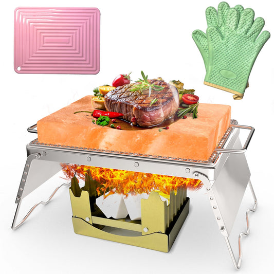Lal Wonders Himalayan Salt Block For Grilling, Cooking, Cutting and Serving,12X8X1.5 Food Grade Himalayan Pink Salt Stone on Stainless Steel Stand with BBQ Plate, Unique Gifts for Men, Women, Chef, Cooks