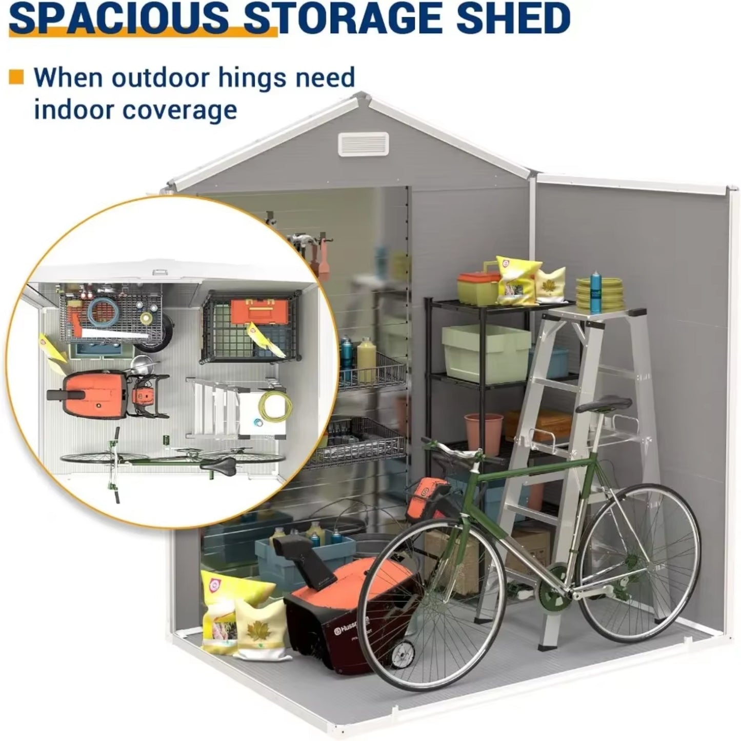 6x4 FT Plastic Outdoor Storage Shed, Resin Garden Tool Sheds & Outdoor Storage House with Single Lockable Door, Resin Shed for Patio Furniture, Backyard Garden Patio Lawn, Grey