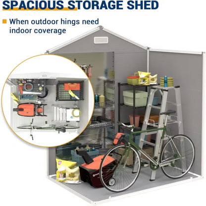 6x4 FT Plastic Outdoor Storage Shed, Resin Garden Tool Sheds & Outdoor Storage House with Single Lockable Door, Resin Shed for Patio Furniture, Backyard Garden Patio Lawn, Grey