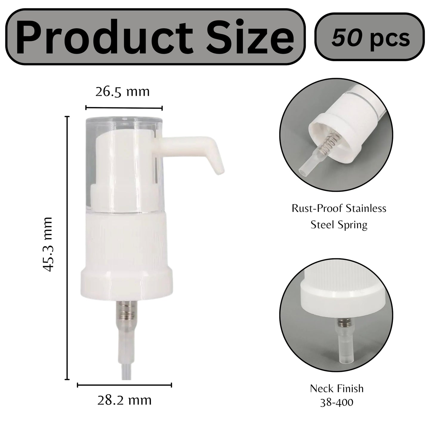 Lal Wonders White Long Nozzle Oral Pump | Fine Mist Spray Dispenser for Essential Oils, Water Based Applications | Versatile Oral Swivel Pump Top | Reuse Replacement Cap for 15ml Amber Bottles