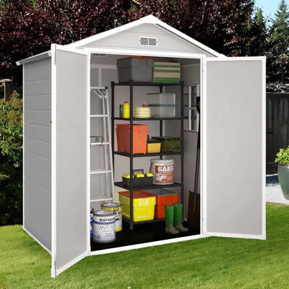 6x4 FT Plastic Outdoor Storage Shed, Resin Garden Tool Sheds & Outdoor Storage House with Single Lockable Door, Resin Shed for Patio Furniture, Backyard Garden Patio Lawn, Grey