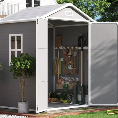 6x4 FT Plastic Outdoor Storage Shed, Resin Garden Tool Sheds & Outdoor Storage House with Single Lockable Door, Resin Shed for Patio Furniture, Backyard Garden Patio Lawn, Grey