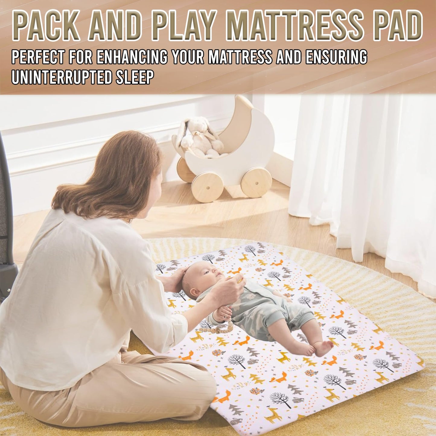 Nova Nook Pack and Play Mattress Pad with plush Toy| 38"x26"x1.5" Full Size Crib Bed Topper with Carry Bag & Hypoallergenic Cover