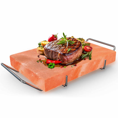 Lal Himalayan Salt Block Cooking Plate 12x8x1.5 for Cooking, Grilling, Cutting and Serving, Food Grade Rock Salt Stone with Steel Tray