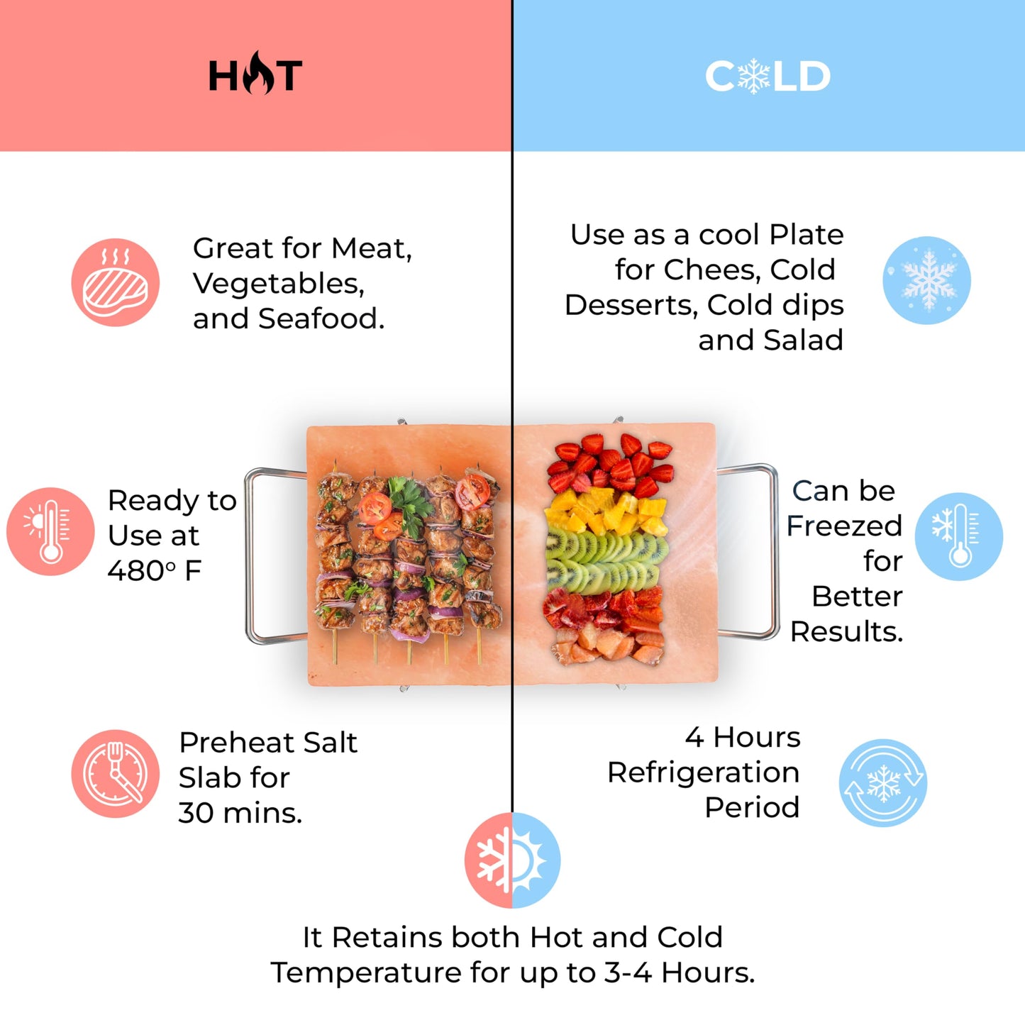 Lal Himalayan Salt Block Cooking Plate 12x8x1.5 for Cooking, Grilling, Cutting and Serving, Food Grade Rock Salt Stone with Steel Tray