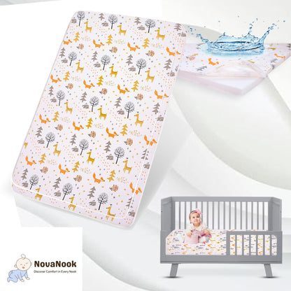 Nova Nook Pack and Play Mattress Pad with plush Toy| 38"x26"x1.5" Full Size Crib Bed Topper with Carry Bag & Hypoallergenic Cover