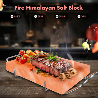 Lal Himalayan Salt Block Cooking Plate 12x8x1.5 for Cooking, Grilling, Cutting and Serving, Food Grade Rock Salt Stone with Steel Tray