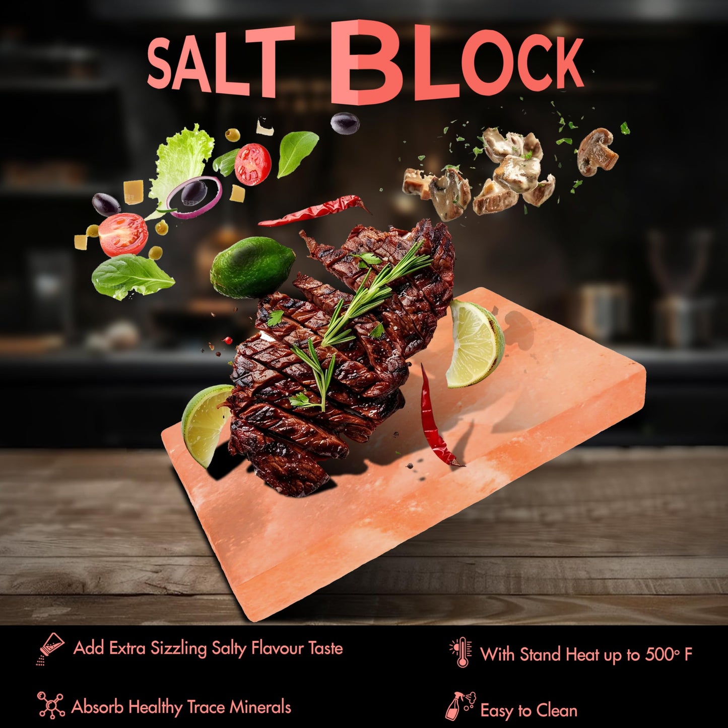 Lal Himalayan Salt Block Cooking Plate 12x8x1.5 for Cooking, Grilling, Cutting and Serving, Food Grade Rock Salt Stone with Steel Tray