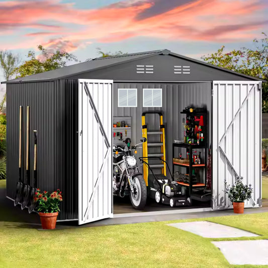 Lal Wonders 8x10FT,Outdoor Storage Shed with Floor,Plastic Shed with Floor for Garden Tool,Waterproof Outdoor Resin Shed,Lockable Doors for Patio,Yard,Lawn