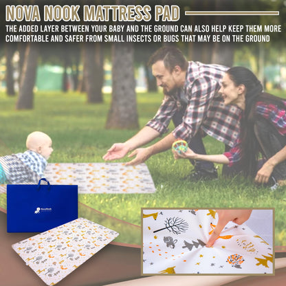 Nova Nook Pack and Play Mattress Pad with plush Toy| 38"x26"x1.5" Full Size Crib Bed Topper with Carry Bag & Hypoallergenic Cover