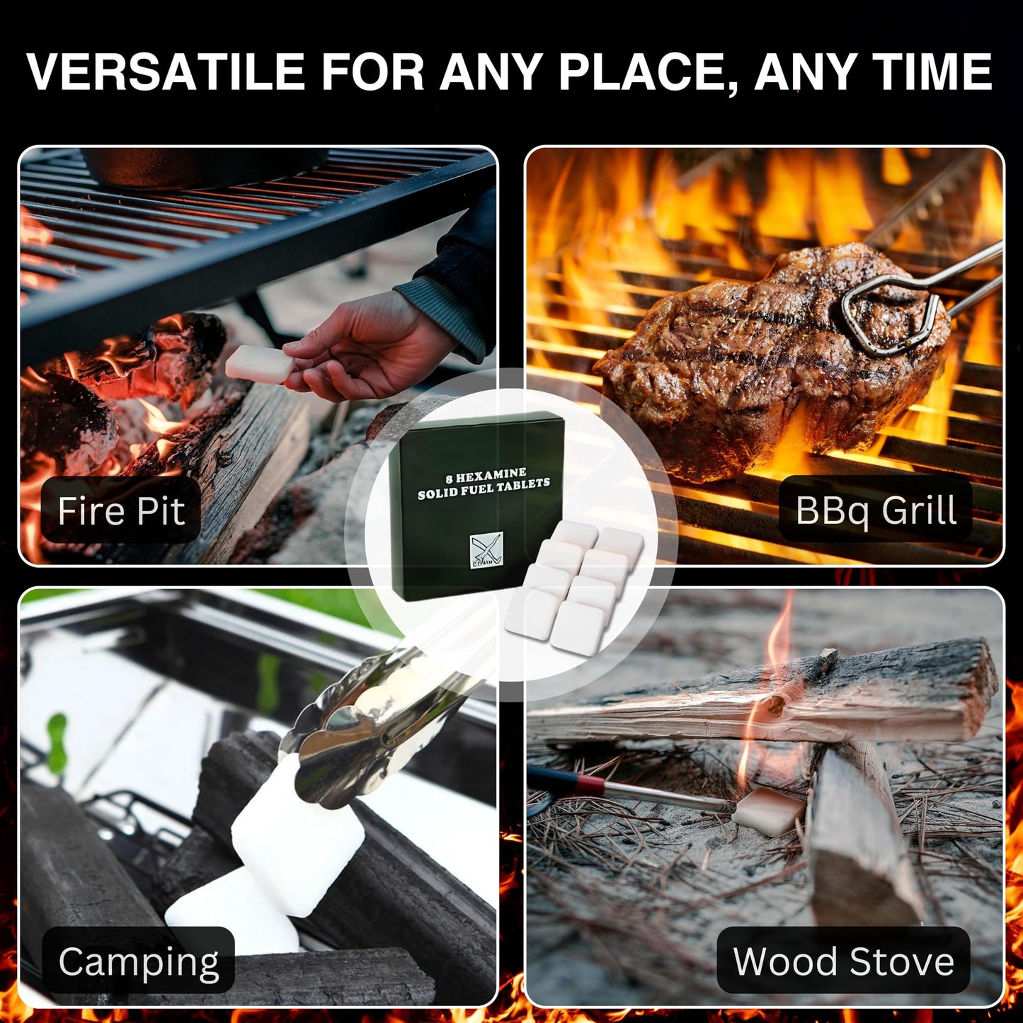 Lal Wonders Solid Fuel Tablets| Eco-Friendly Fire Starters for Fireplace, BBQ, Campfires, Grill & Wood Stove|1300-Degree Fuel Tablets |Fire Starter Cubes & Odorless Camping Accessories|8-Pack