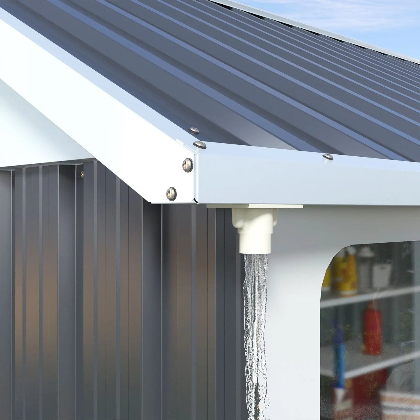 10 x 8 FT Storage Shed, Tool Shed Outdoor Storage with Window, Vents, and Stainless Steel Cores, for Lawnmowers/Bicycles/Pool Supplies, Grey (Metal)