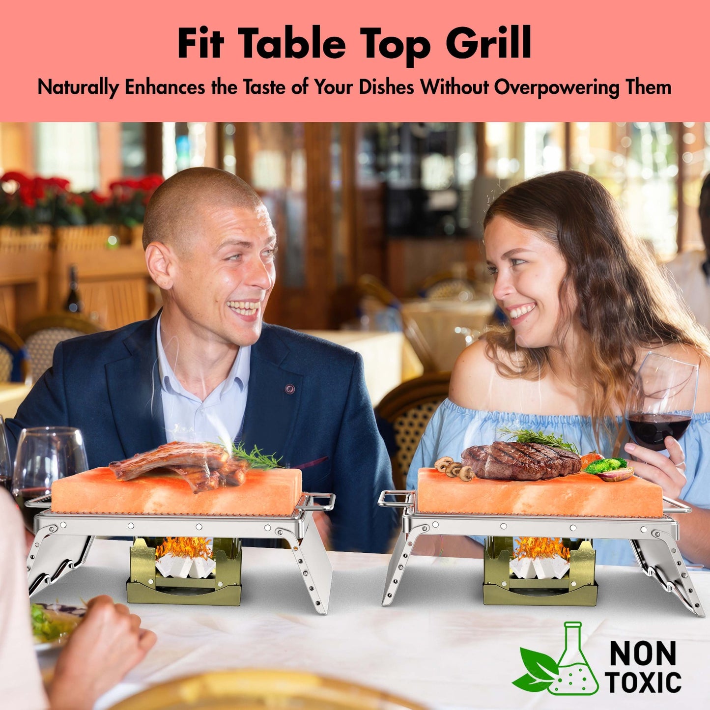 Lal Wonders Himalayan Salt Block For Grilling, Cooking, Cutting and Serving,12X8X1.5 Food Grade Himalayan Pink Salt Stone on Stainless Steel Stand with BBQ Plate, Unique Gifts for Men, Women, Chef, Cooks