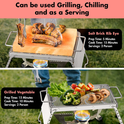 Lal Wonders Himalayan Salt Block For Grilling, Cooking, Cutting and Serving,12X8X1.5 Food Grade Himalayan Pink Salt Stone on Stainless Steel Stand with BBQ Plate, Unique Gifts for Men, Women, Chef, Cooks