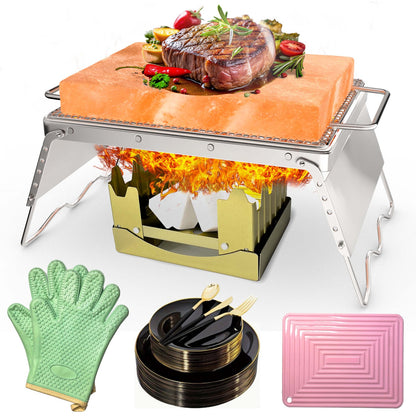 Lal Wonders Himalayan Salt Block For Grilling, Cooking, Cutting and Serving,12X8X1.5 Food Grade Himalayan Pink Salt Stone on Stainless Steel Stand with BBQ Plate, Unique Gifts for Men, Women, Chef, Cooks